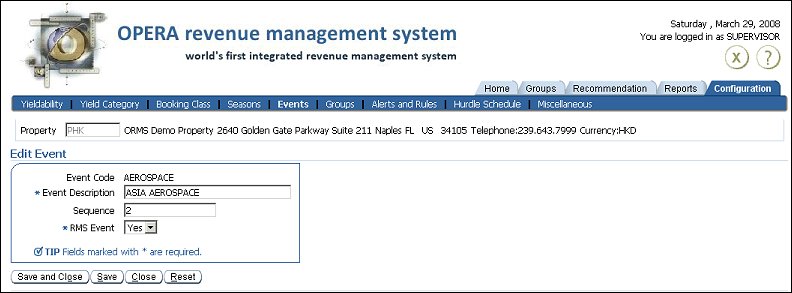 orms configuration tab events new edit b