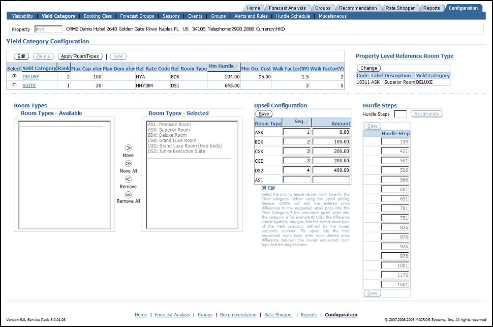 orms configuration tab yield category