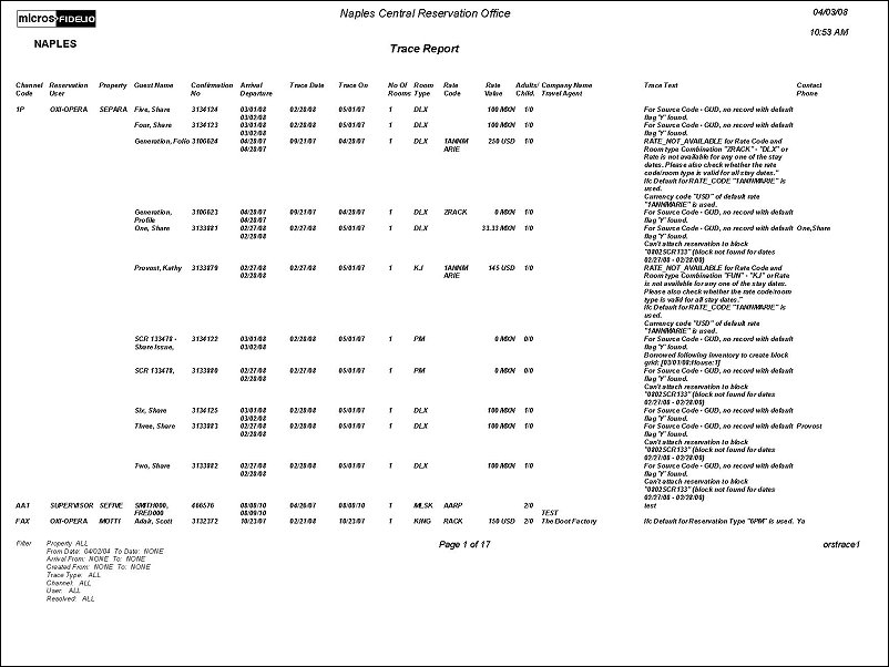 ORS Trace Report Image